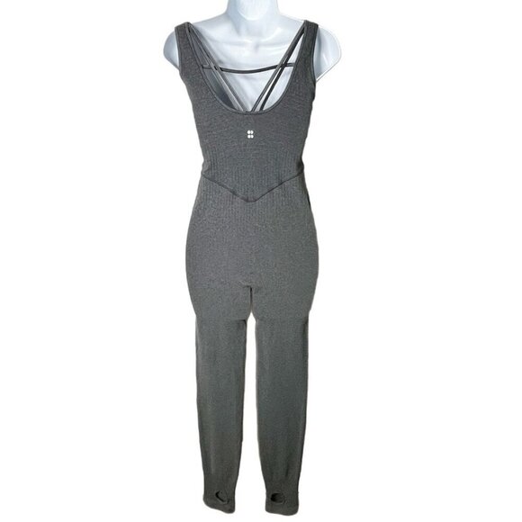 Sweaty Betty Women's Passe Dance Unitard S Gray Bodysuit Seamless Knit Shelf Bra - Picture 1 of 11